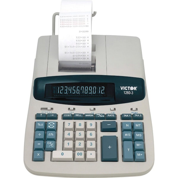 Victor Technology 12-Digit Calculator, 2-Color Printing, 8"x11"x3", White/Blue VCT12603 - main